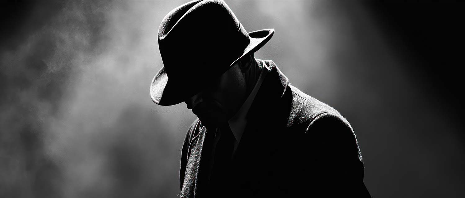 La silhouette mystérieuse d'un homme portant le chapeau fedora 