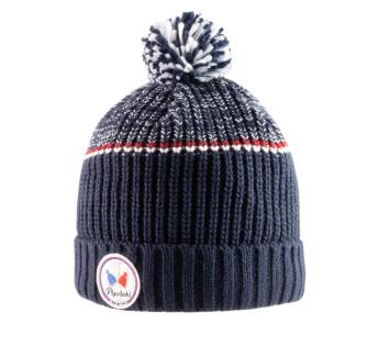 Bonnet de nuit bleu pointu fait à la main avec pompon coton adulte hommes  femmes chapeau de couchage -  France