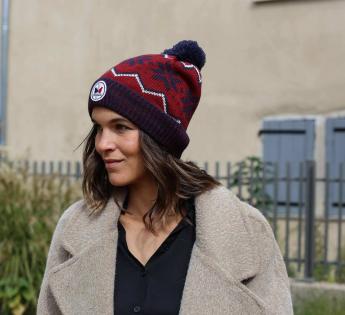 Bonnet de nuit bleu pointu fait à la main avec pompon coton adulte hommes  femmes chapeau de couchage -  France